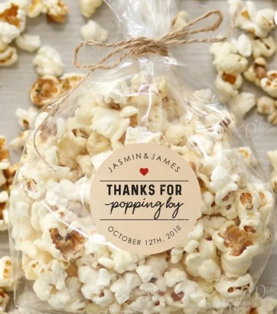 Personalize wreath Thanks for popping by Wedding gift Stickers Seals food favor labels birthday popcorn favours gift stickers