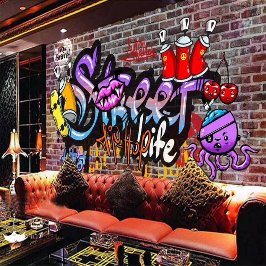 wellyu Custom wallpaper 3d photo murals street graffiti trend brick wall broken wallpaper bar ktv diba background wall Обои 3d