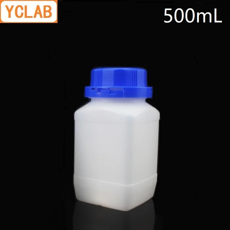 YCLAB-botella cuadrada de plástico HDPE de 500mL, bote de muestra con tapa azul, previene el robo, almohadilla interior, Labware de polietileno de alta densidad