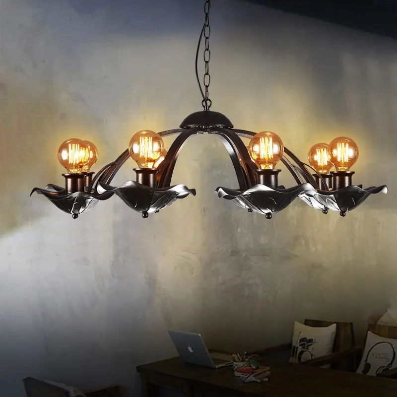 

IWHD Loft Style Retro Hanging Lamp LED Iron Suspension Luminaire Vintage Industrial Hang Lights 8 Heads Lampara Home Lighting