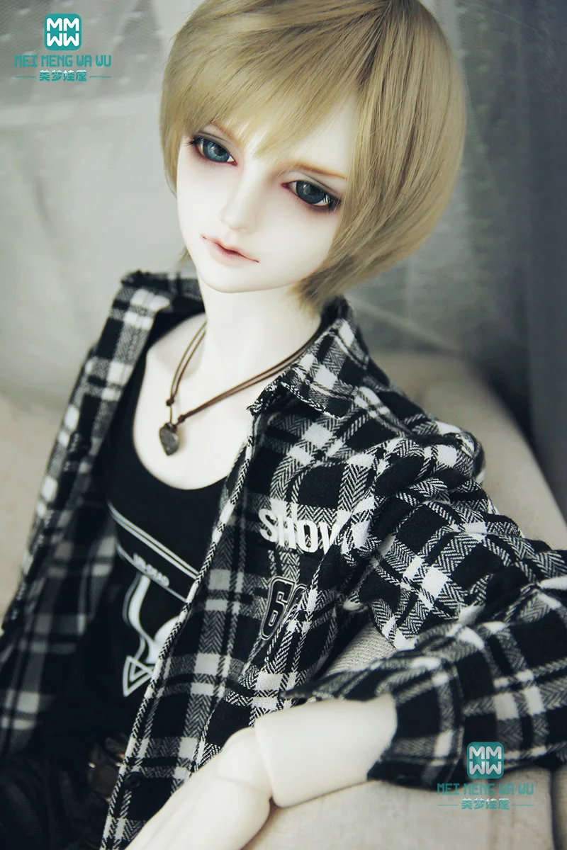 BJD doll clothes for 60-70cm BJD uncle Black and white plaid shirt, vest, slacks