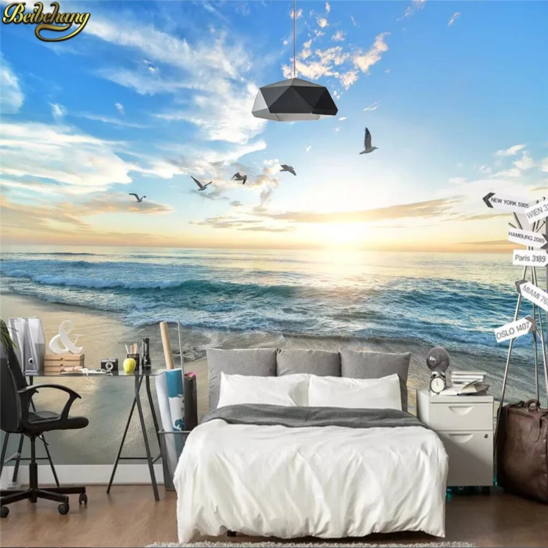 

beibehang Custom Photo Wallpaper 3D Seagull Blue Sky White Clouds Sea Landscape Wall Mural Living Room Sofa Bedroom Wall Papers