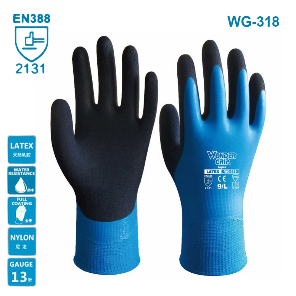 Wonder Grip Gloves Latex Waterproof Fully Coated Gloves Nylon Blue Work Gloves Coldproof Protection Gardening Gloves