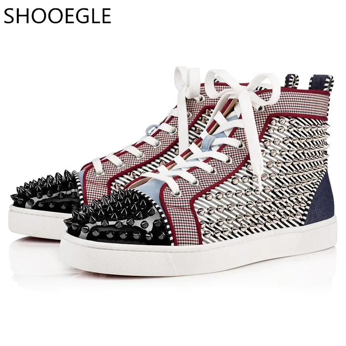 

SHOOEGLE Big Size Euro38-47 Men Casual Shoes Hot Sale Rivets Spikes Men High Top Sneaker Shoes Lace-Up Fashion Show Trendy Shoes