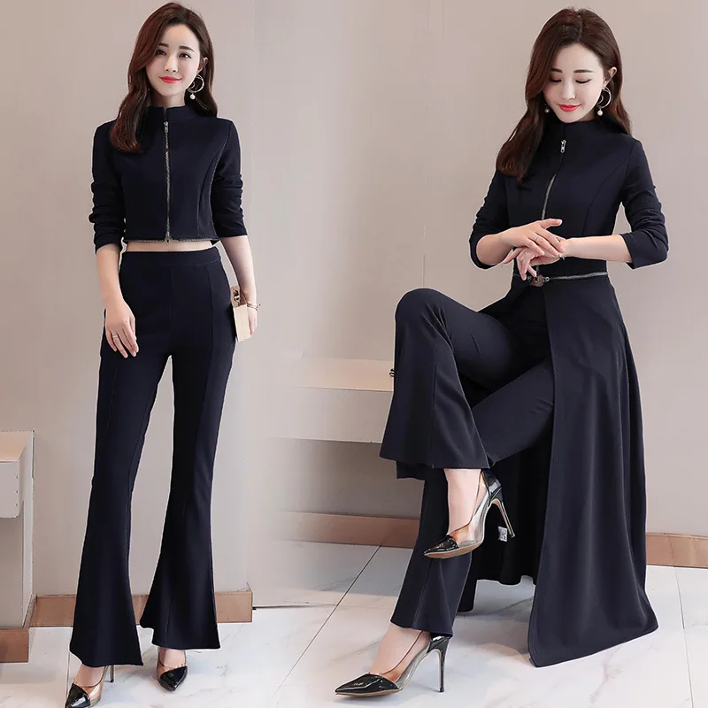 2024 Spring Autumn Two-piece Set Women\'s Elegant Wide-leg Trousers Suit Ladies Split Dress +High Waist Wide Leg Pants Women Suit