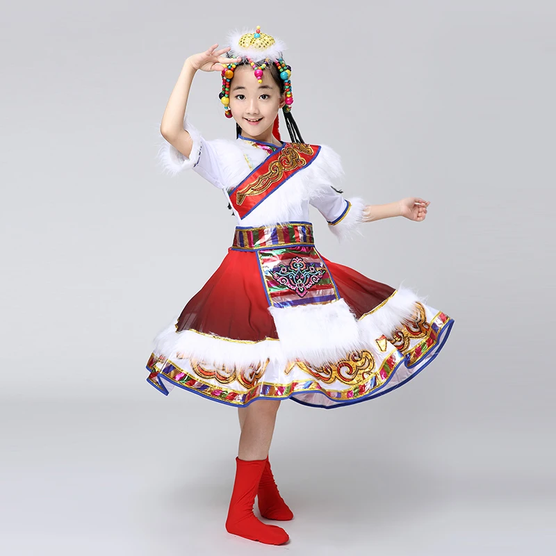 Disfraces de baile tibetano para niñas, ropa de actuación mongol, escenario, novedad