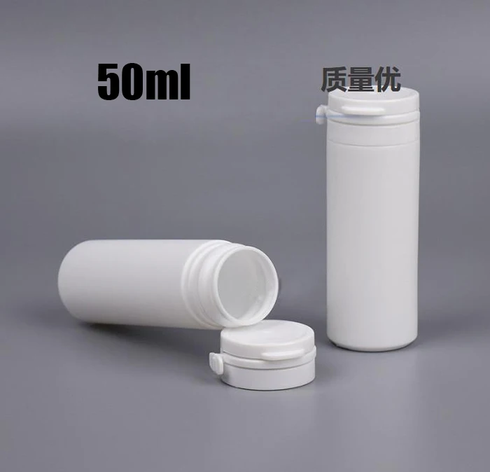 

200pcs 50ml white color tearing and flip cap bottles, xylitol bottle, medicine tube , pills storages, capsules bottles