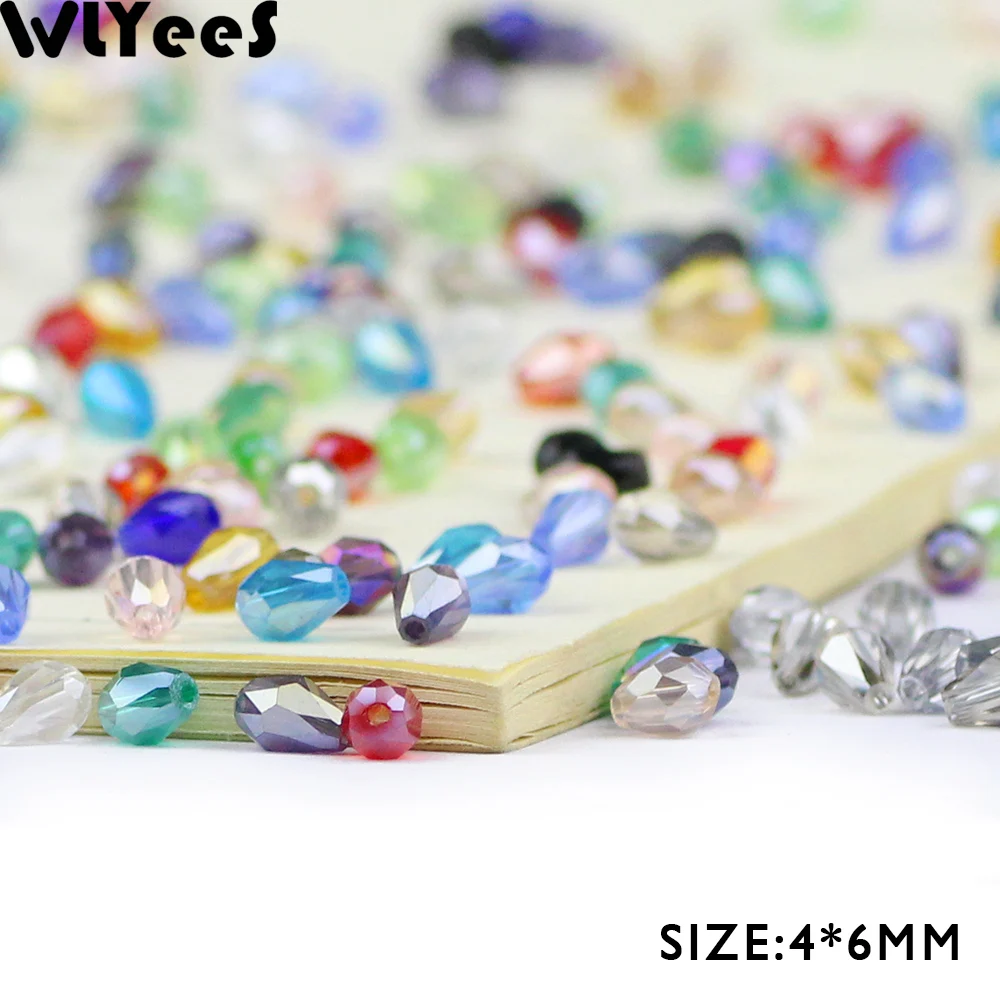 WLYeeS 4*6mm Water droplets Austrian crystal beads 100pcs pendant Glass Loose Beads for Jewelry necklace accessories Making DIY