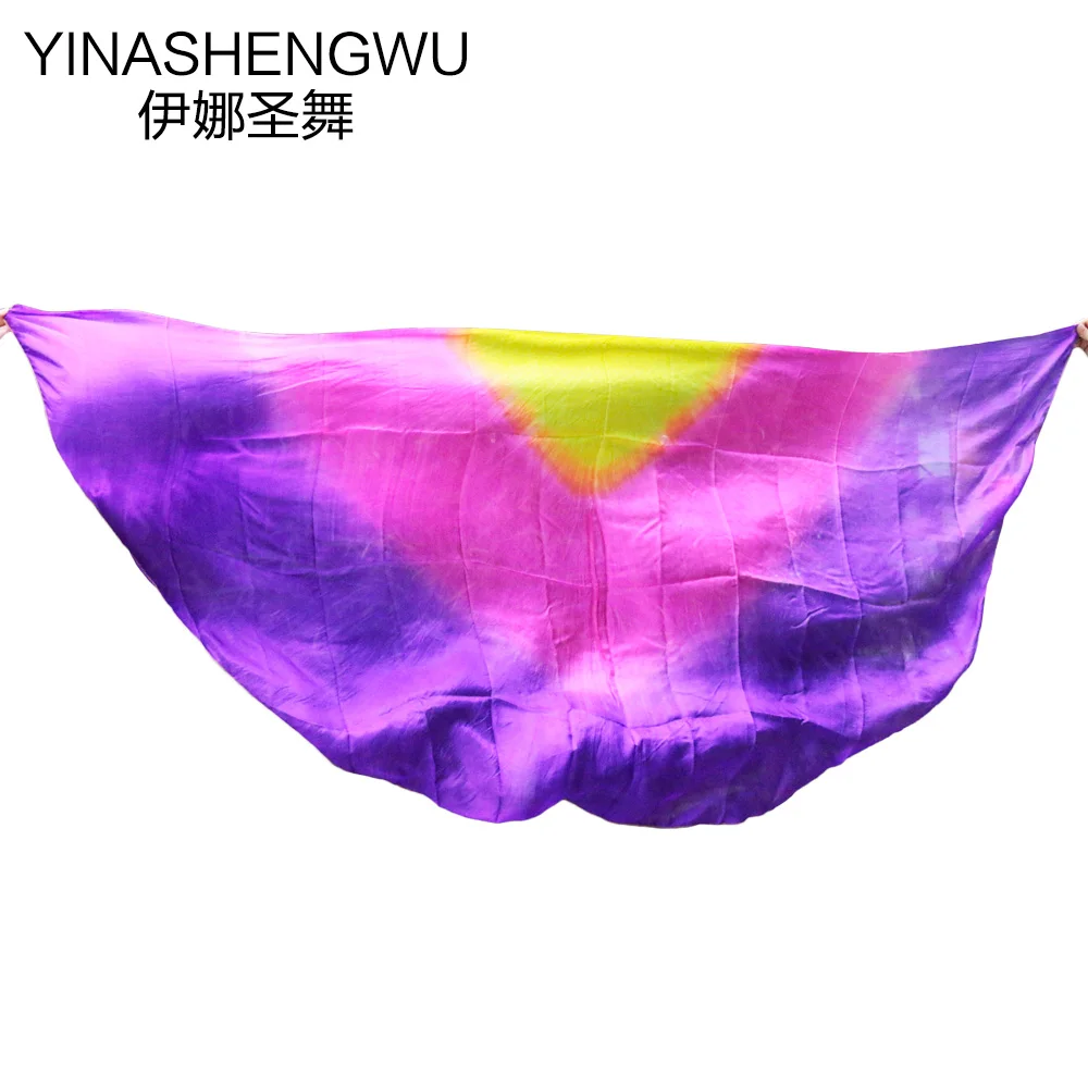 High Quality Dance veils Handmade Natural Silk Belly Dance Veils  Dance Props Silk Semicircle Veils yellow rose purple