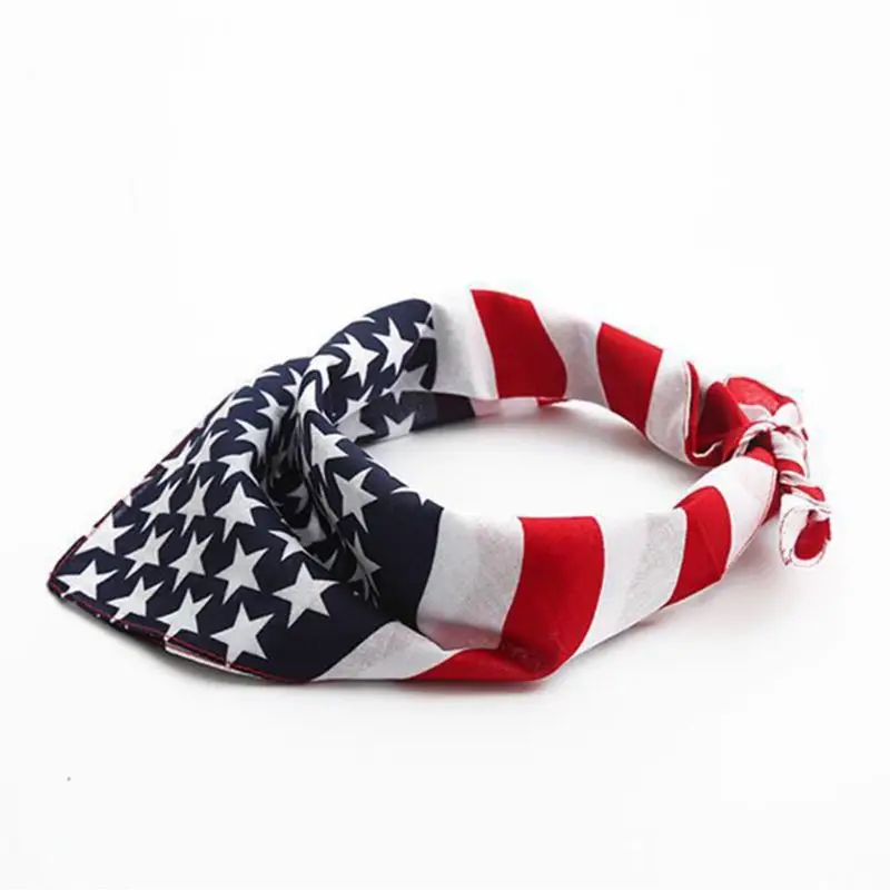 50x50CM Unisex Cotton Sport Pocket Square Scarf American Flag Stripes Star Print Headband Bandana Hip-Hop Wristband Hair Wrap