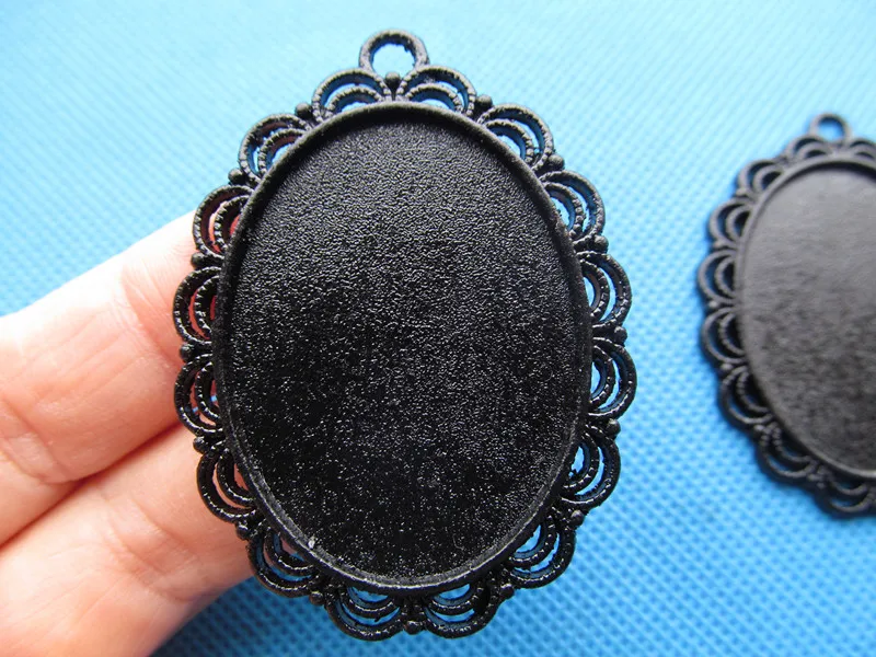 20pcs Black Oval Leice Border Base Setting Tray Bezel Pendant Charm,fit 30mmx40mm Cabochon/Cameo,DIY Accessory Jewellery Making