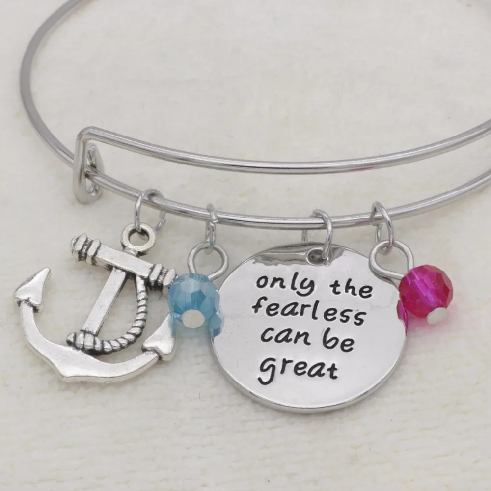 Fashion Inspirational gift bracelet crystal Jewelry anchor only the fearless can be great adjustable Bangle B1019