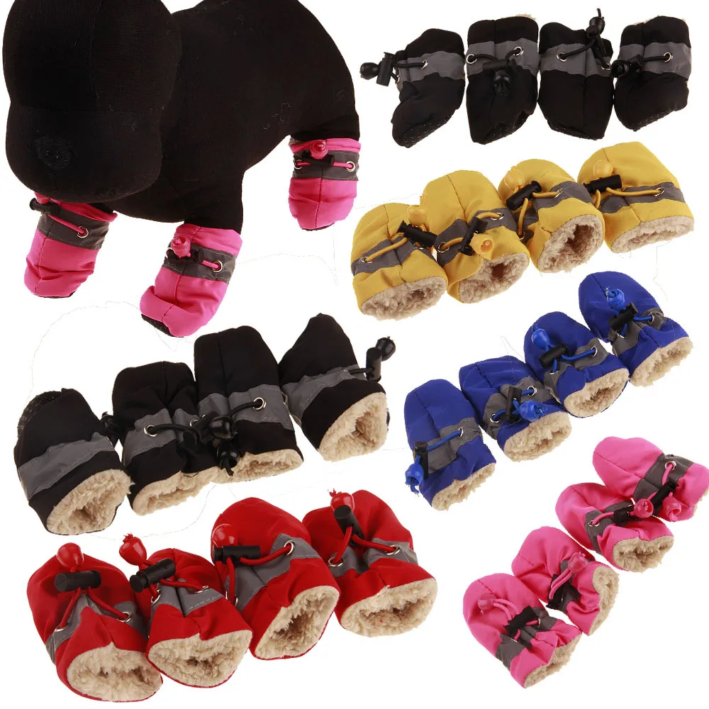 Winter Warm Velvet Waterproof Dog Shoes Breathable Pet Rain Wear Anti-slip Soft Boots Pet Shoes Cover For Small Medium Dogs