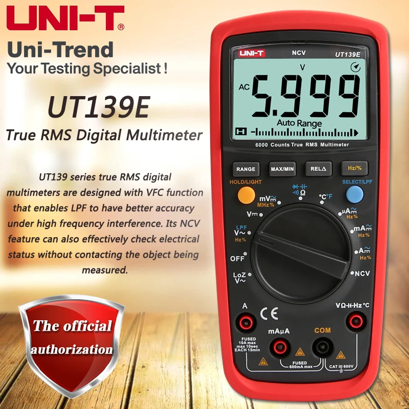 UNI-T UT139E True RMS digital multimeter, LPF (low pass filter) / LoZ (low impedance input) function / Temperature test