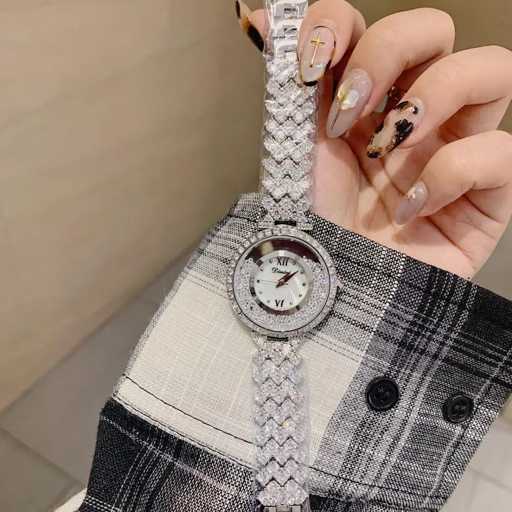 Top Luxury Full Diamonds Women Brand Jewelry Watches Shinning Crystals Bracelet Watch Roman Wristwatch Waterproof Zircons Bangle