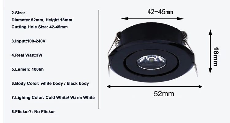 Mini Spot LED white Ceiling Recessed Downlight Aluminium 110V-220V Home Under Cabinet Lights holesize  42-45mm