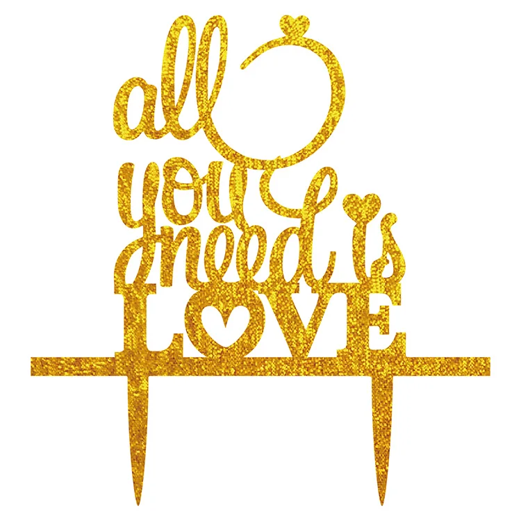 Creative All You Need Is Love Acrylic Cake Flag Toppers English Letters Wedding & Anniversary Party Cake Decor Hot Sale