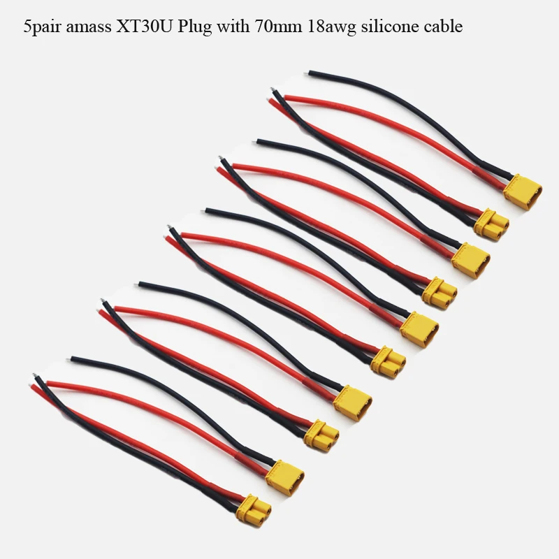 10pcs amass XT30U Female male plug connector with 70mm 17awg soft silicone wire cable for FPV Lipo battery RC Model accessory