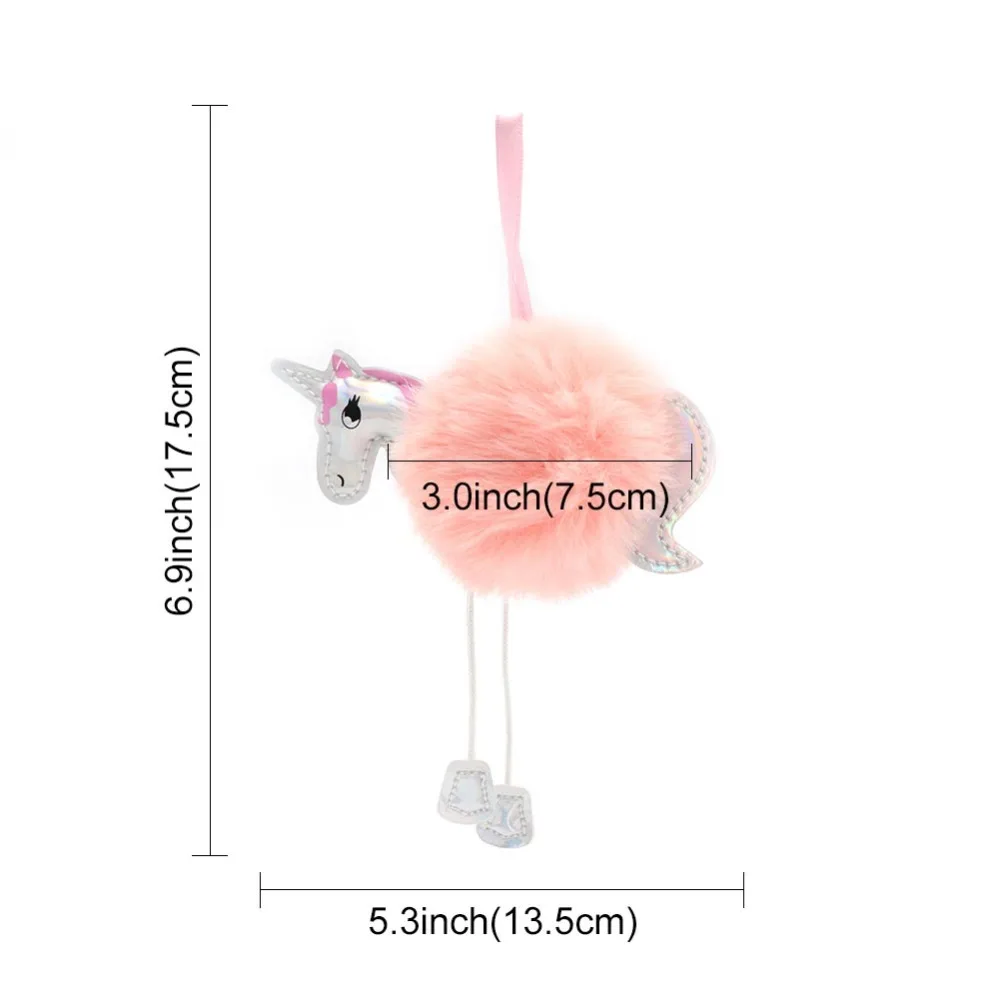 OurWarm 1Pcs White Pink Fluffy Unicorn Christmas Ornaments Fur Ball Pom Pom Horse Hanging Pendant Christmas Tree Decoration