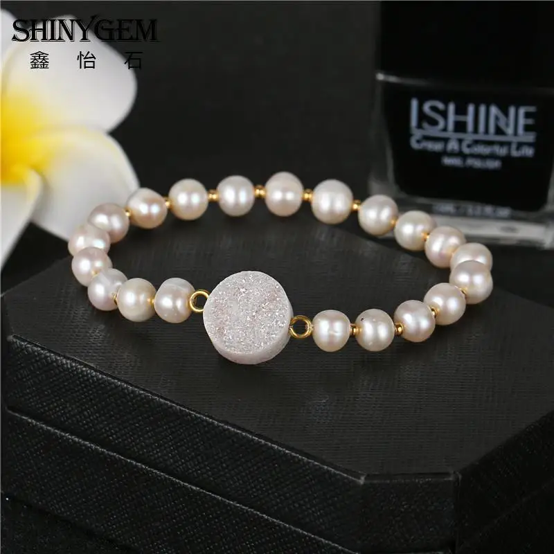 

SHINYGEM Baroque Freshwater Pearl Bracelet Elastic Rope Charm Bangles Women Fashion Mujer Perlas Jewelry Pulseras Contracted