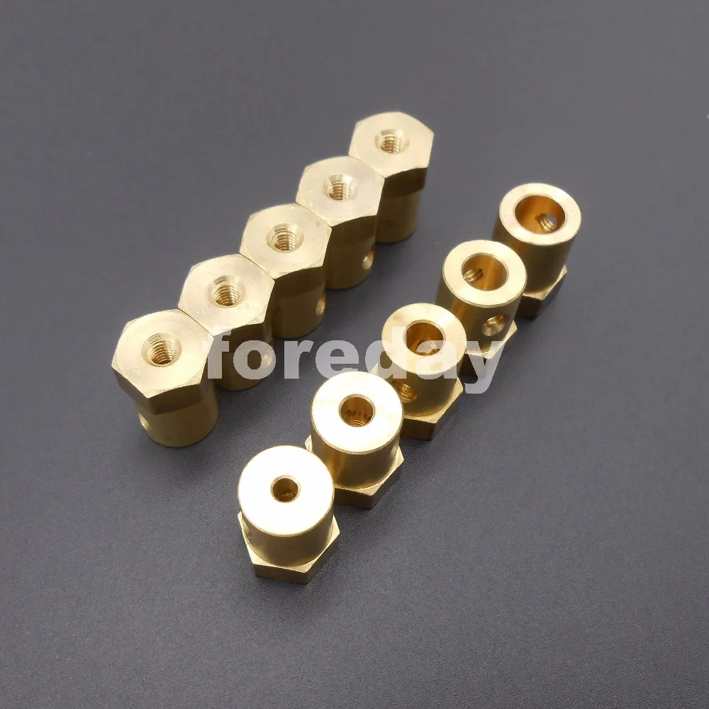 10PCS 3MM 4MM 5MM 6MM 7MM Brass Shaft Motor HEX Flexible Coupling Coupler for Wheel tyre Robot 10PCS+4 Free Wrenches *FD249-253