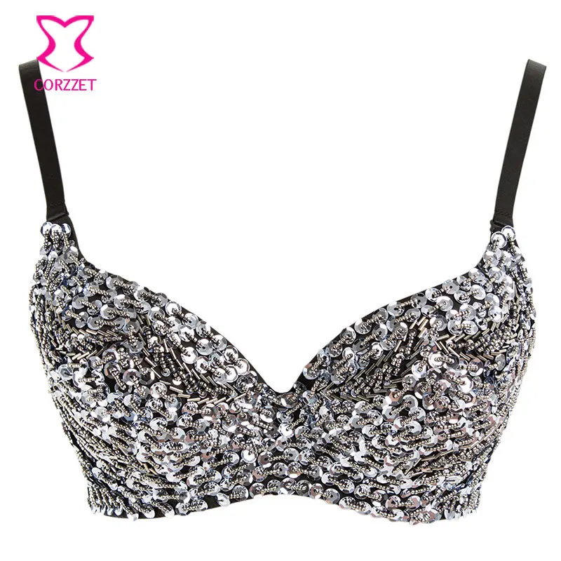 

Summer Style Women Bra with Beads and Sequins Push Up Bras Bralette Sexy Sujetador Burlesque Clubwear Brassiere Underwear