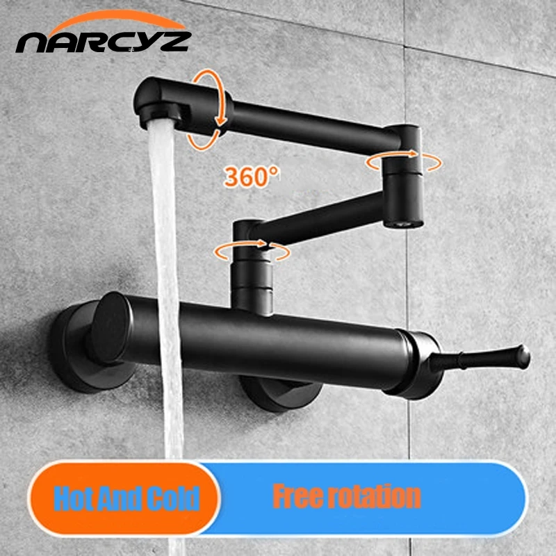 Kitchen Faucet 360 Degree Rotating Black Wall faucet Mixer sink wall mounted faucet Cold and Hot faucet Wall tap XT-186