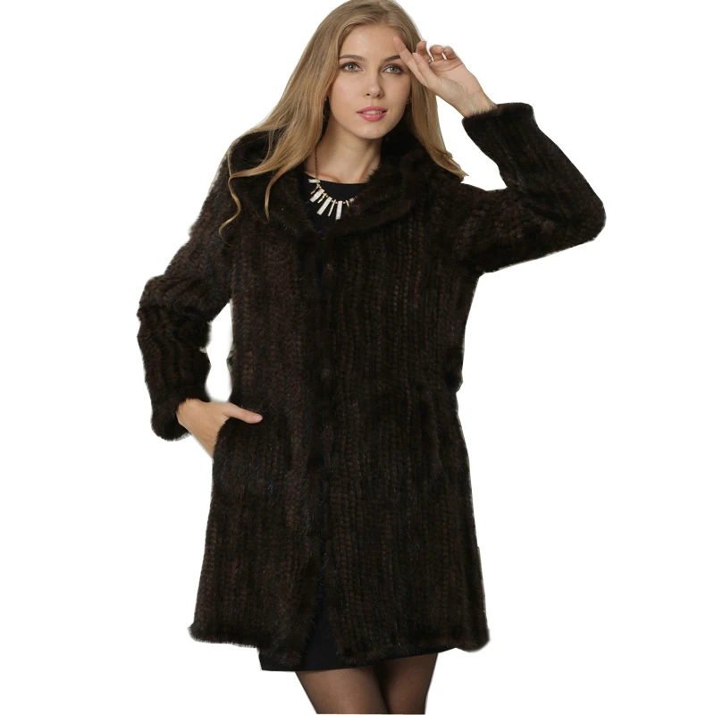 

Natural Fur Coat Women Handmade Knitted Mink Fur Coats With Fur Hood Jacket Winter Fur Jackets For Women