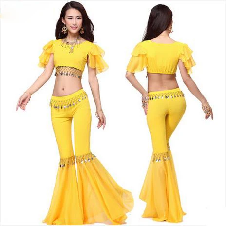 New crystal cotton and chiffon belly dance suit top speaker trousers women belly dance set colors sexy dance sets