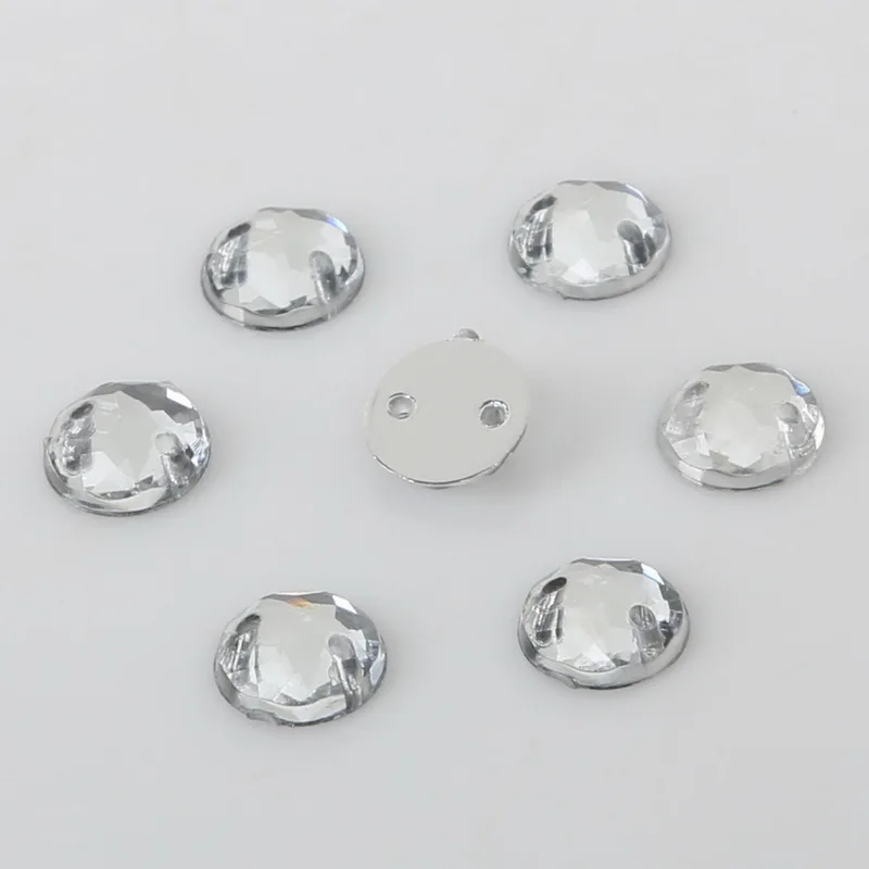 14/16/18/20mm Sew On Flatback Loose Rhinestones White AB Color Acrylic Round Crystal Loose Beads DIY Garment Decoration Supplies