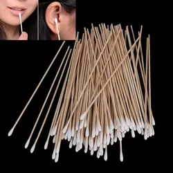 100Pcs Long Wood Handle Cotton Swab Medical Swabs Ear Cleaning Cosmetic Wound Care Cotton Buds Sanitary Round Cotton Tip Swab