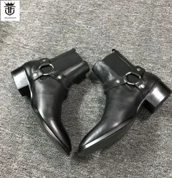 FR.LANCELOT 2020 New real Leather men Ankle Boots Fashion sliver chains Chelsea shoes Boots Men's Fashion Spring Autumn Boots