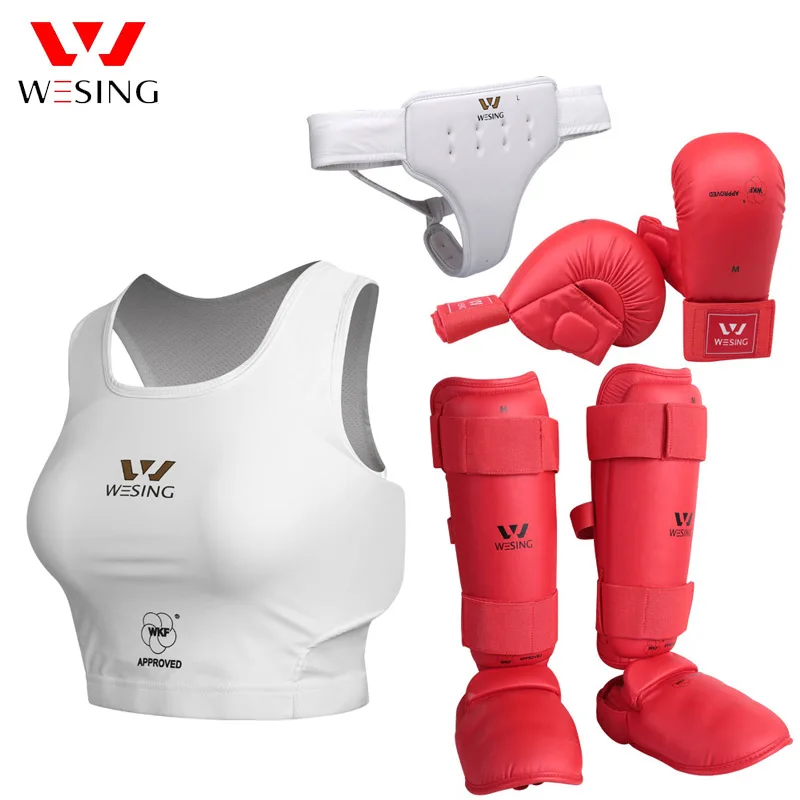 Wesing Karate Protective Gears Set for Training Competition Approved by WKF Chest Guard Karate Gloves Shin Groin Guard Men Women