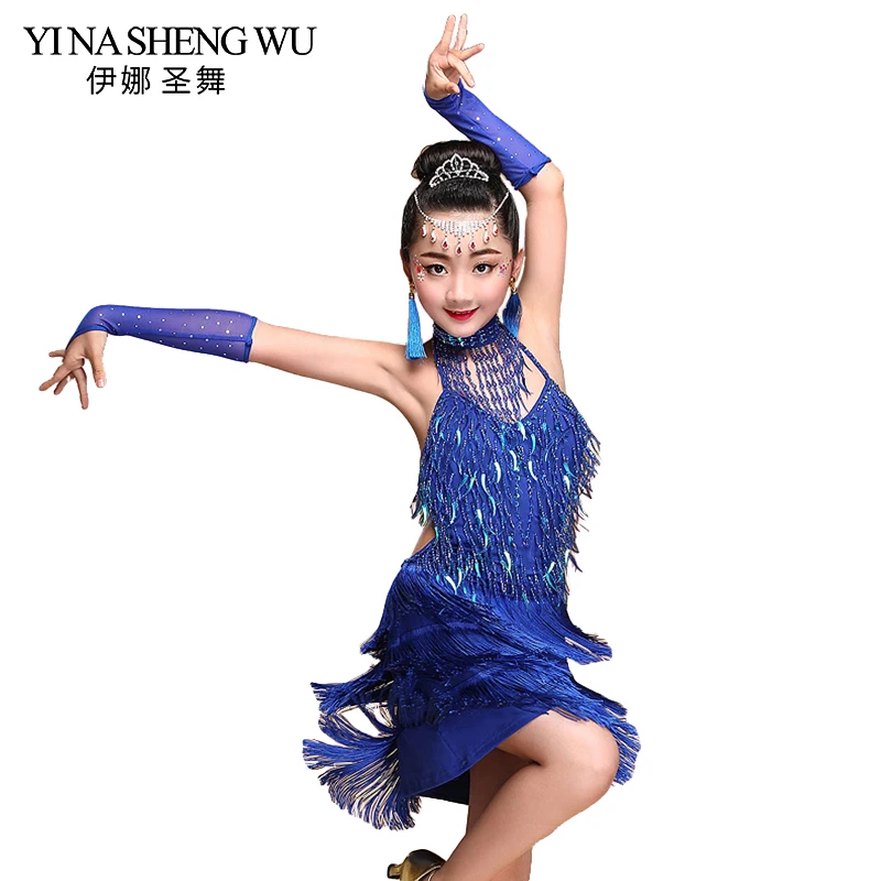 

Children Professional Latin Dance Dress Children's National Standard Ballroom Competition Show Sequin Tassel Latin Dance Dress