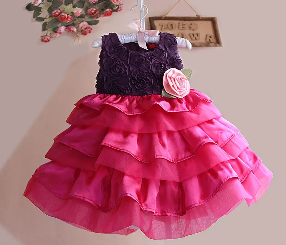 Amazing Flower Baby Girl Summer Dress Purple Red Big Bow Girls Party Dresses Kids Clothes For Halloween Birthday 9M-5T