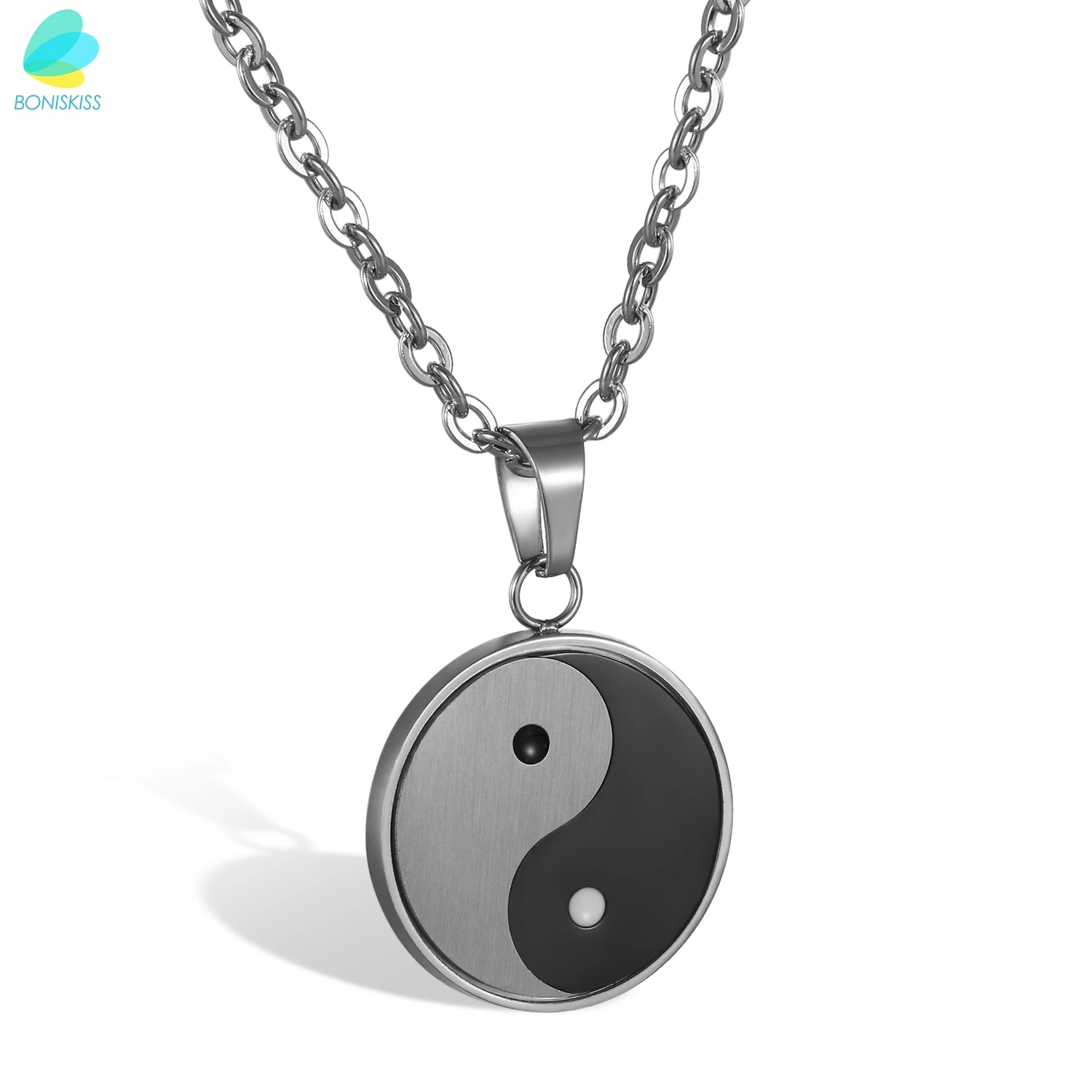 BONISKISS Chinese Yin-Yang Pendant Necklace Bagua Stainless Steel Jewelry Chain Men's Unique Commemorative Gift Black And White