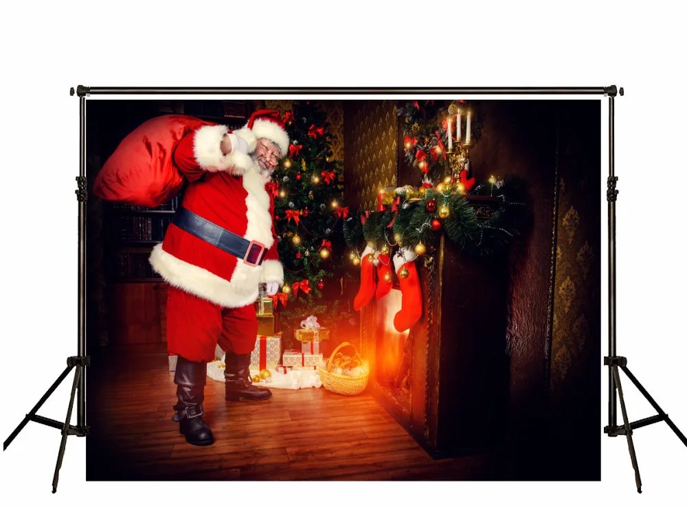 

VinylBDS Christmas Photography Backgrounds Santa Claus Tree Fone Photographie Indoor Warmth Backdrops For Children Photo Studio