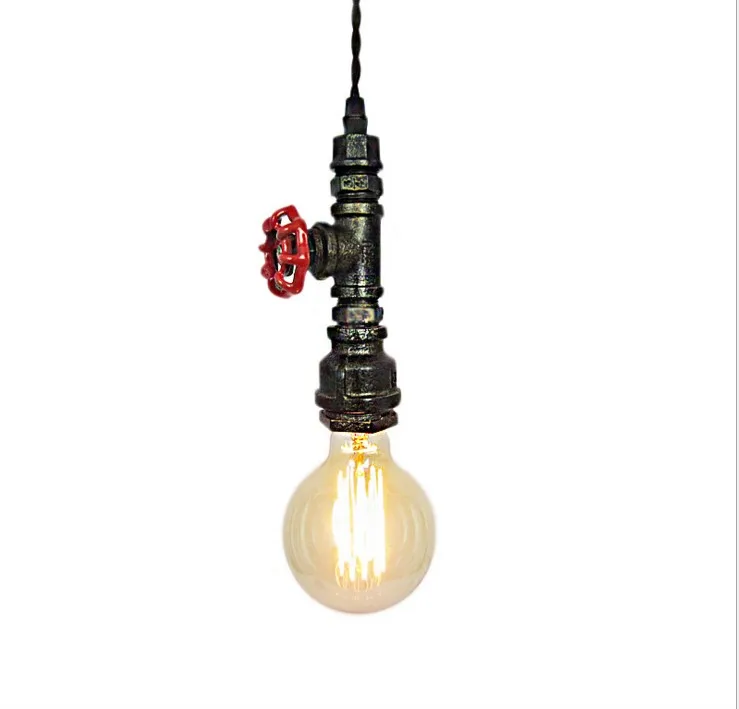 Vintage Industrial Wrought Iron Metal E27 Edison Bulb Valve Pendant Light  Retro Water Pipe  For Cafe Bar corridor aisle light