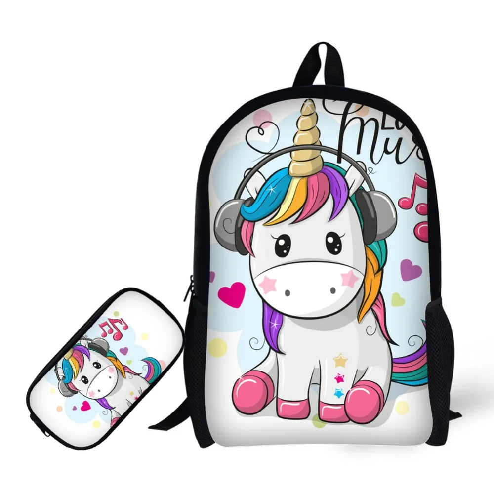 Fashion Unicorn 3D design Printing School Backpack 2 set School Bags pencil case For Girls Travel Bags Bolsa Feminina