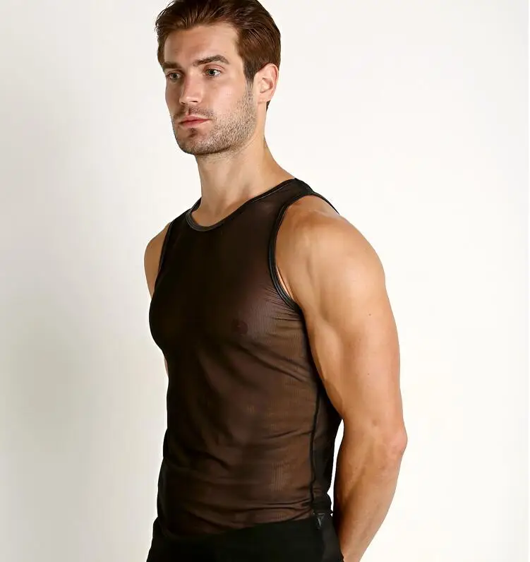 Free shipping  mesh vest male hollow out summer sexy transparent thin see-through sexy base vest