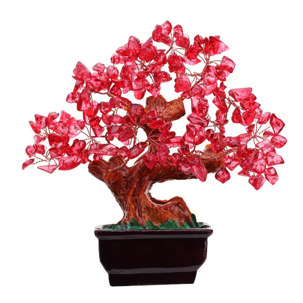 Feng Shui Red Crystal Money Tree Bonsai Style Decoration for Wealth and Luck