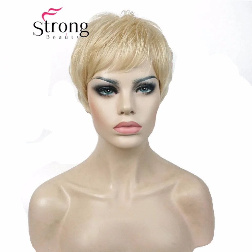 StrongBeauty Super krótkie warstwowe i kolczaste blond Pełna peruka syntetyczna Peruki Czarny Brązowy WYBÓR KOLORÓW