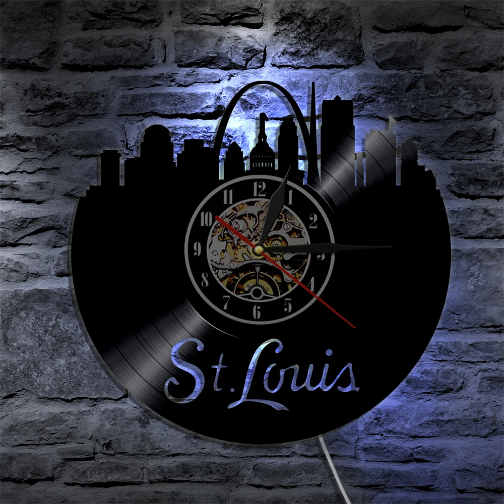 St.Louis City LED Vinyl Record Wall Clock Lighting Color Change Wall Light Modern Backlight Living Room Interior Home Decoration