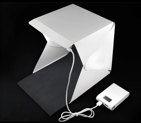 Mini Folding Studio    portable photography studio Mini foldable softbox with USB LED light  Desktop black white backgound soft