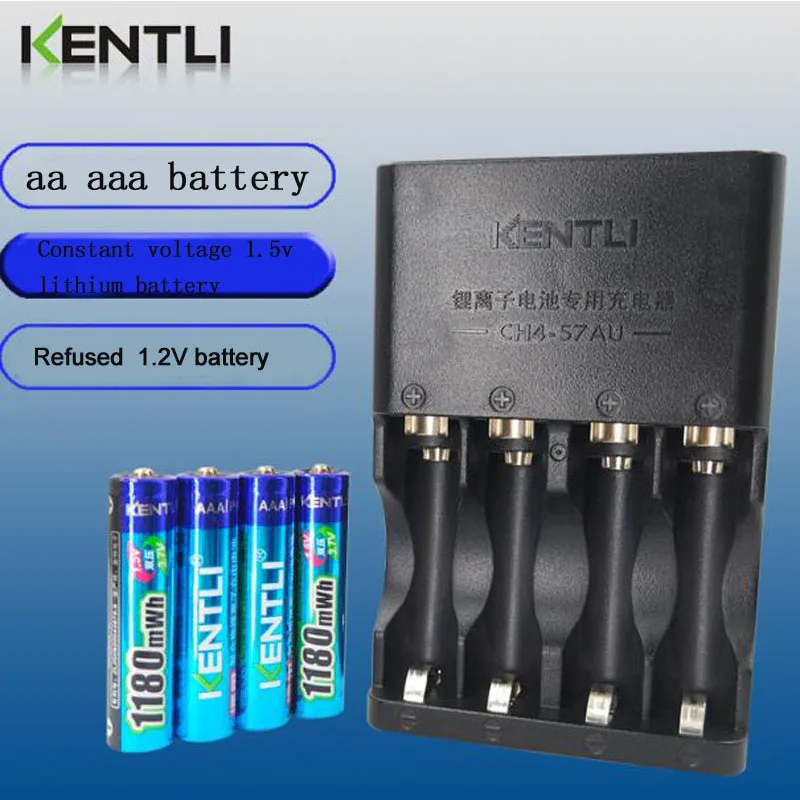 KENTLI 4 pcs 1.5 v aaa 1180mWh Ricaricabile Li-polimeri di Litio Li-Ion batteria + 4 slot AA al litio AAA caricabatterie intelligente