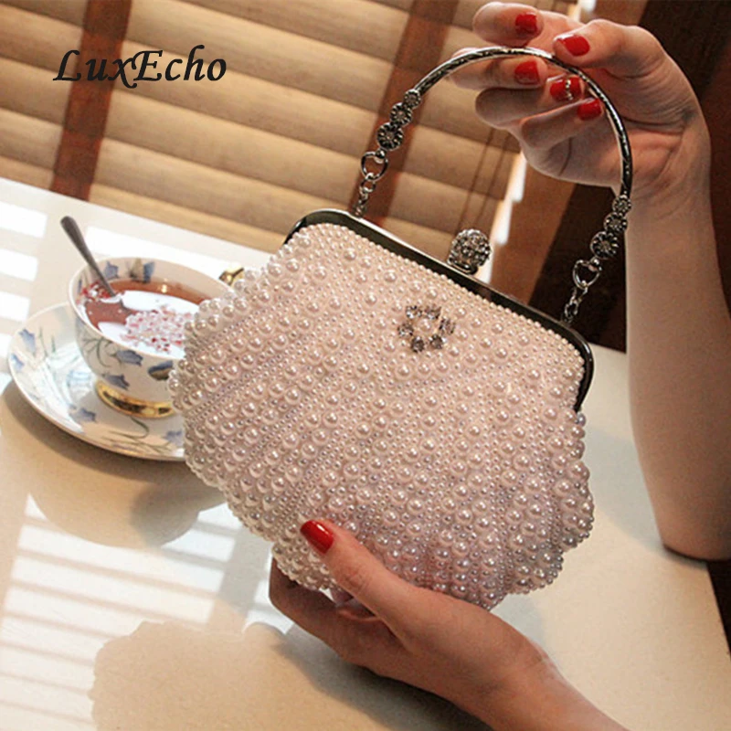 

white/ivory pearl bag women's handbag evening bag day clutch small handbag bride and bridesmaids party bag with handle