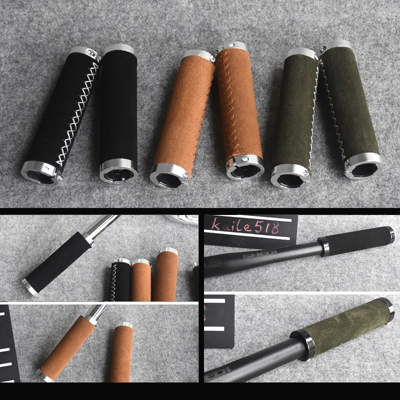 1 pair of bicycle leather grips 22.2mm*128mm wicking non-slip leather handlebar grips for brompton bike cowhide bar part