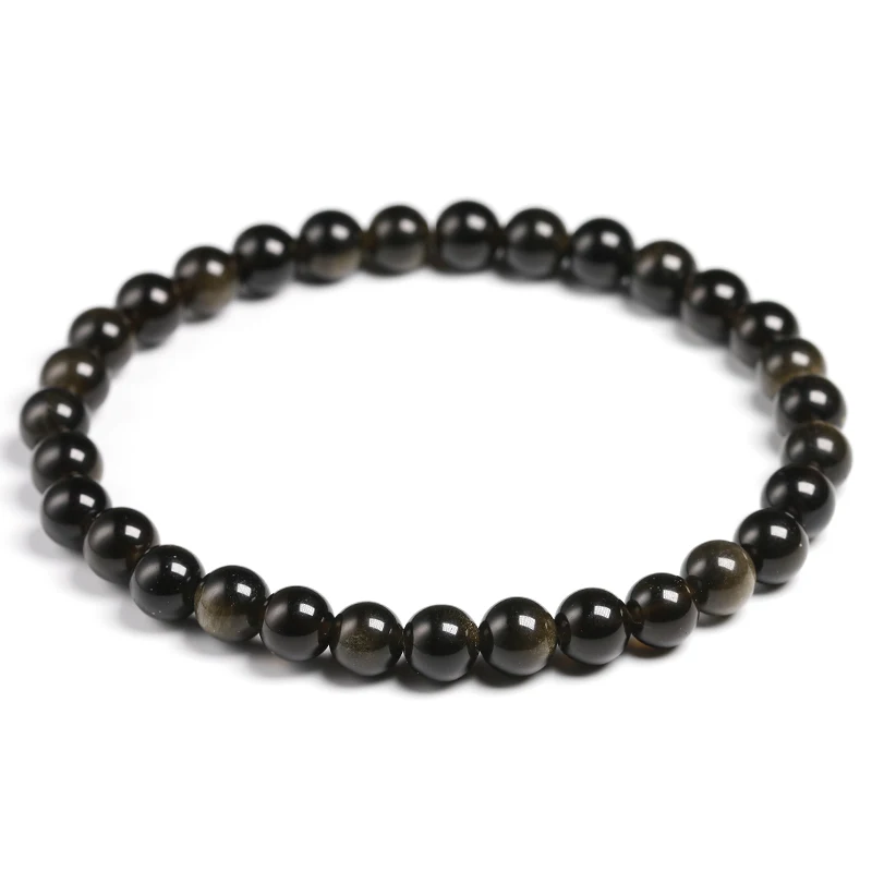 Genuine Black Gold Obsidian Women Men Stretch Powerful Bracelets 6 8 10 12mm  Gemstone Round Beads Natural Stone Bracelet Gift