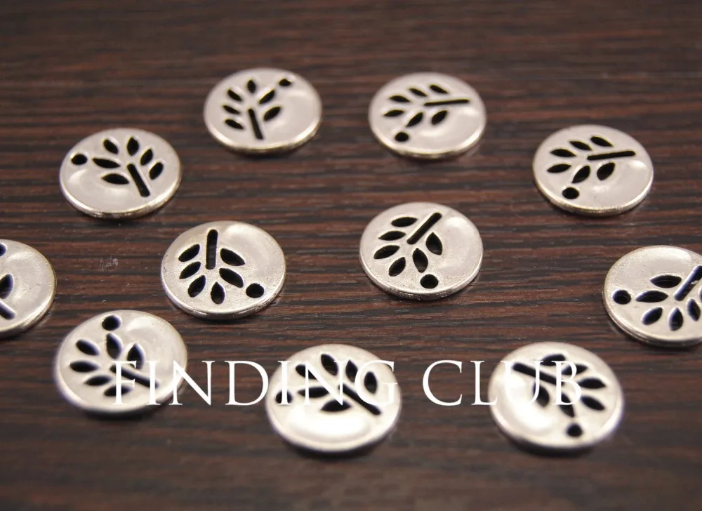 50 Pcs  Silver Color/bronze Mini Round Leaf Charm Diy Findings Jewelry Accessories Jewelry 12mm A990