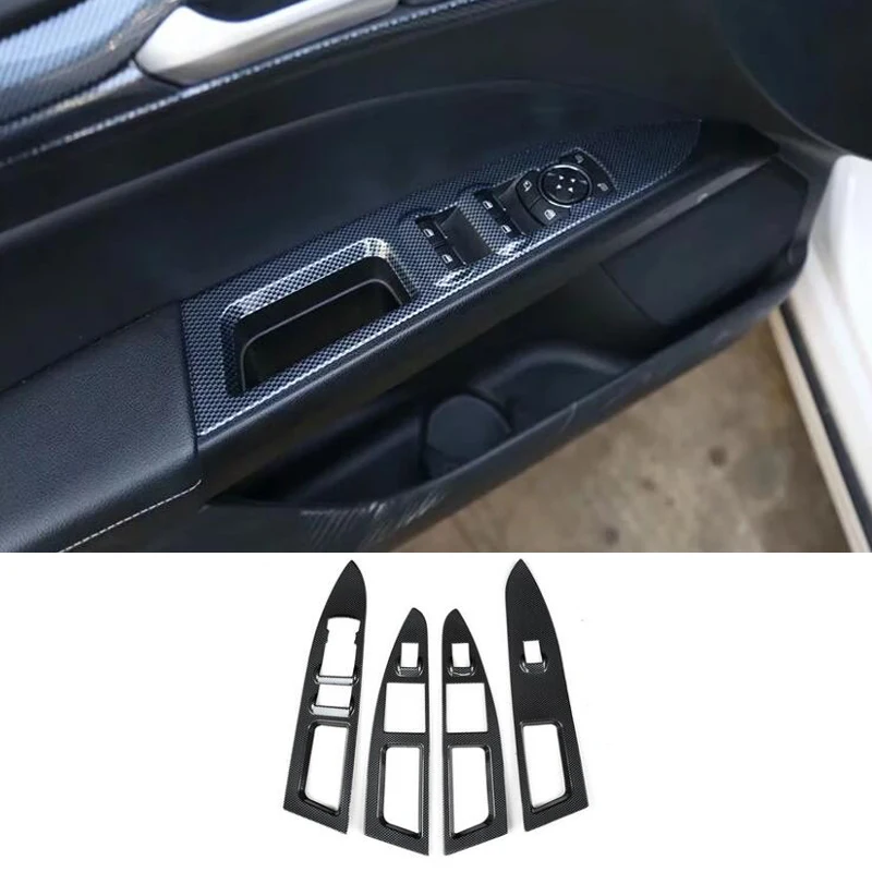 

For Ford Mondeo 2017 2018 Accessories Car Armrest Door Window Lift Switch Panel Cover Trim Styling Stickers ABS Carbon Fiber